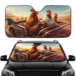 Cool Orange Rooster Driving Luxury Vehicle Desert Scene - Travel Gift for Adventurers Car Sunshade