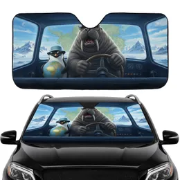 Penguin Walrus Steering Wheel World Map Arctic Landscape - Travel Essentials Gift Car Sunshade