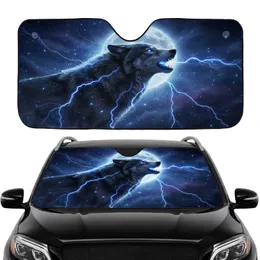 Majestic Howling Black Wolf Electric Lightning Full Moon Night Sky - Wildlife Lover Gift Car Sunshade