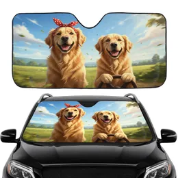 Golden Retrievers Smiling Red Bandana Steering Wheel Adventure Drive - Dog Lover Gift Car Sunshade