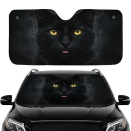 Close-Up Black Cat Face Golden Eyes Pink Tongue - Cat Lover Gift Car Sunshade
