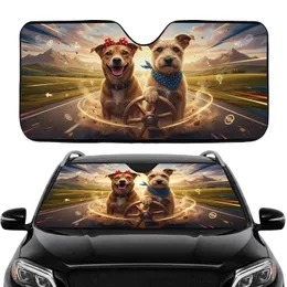 Adventurous Grinning Dogs Highway Journey Travel Essentials Car Sunshade
