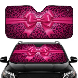 Hot Pink Satin Ribbon Bow Fuchsia Black Leopard Spots - Car Interior Upgrade Car Sunshade