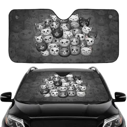 Dense Stylized Cartoon Cat Faces - Road Trip Car Accessory for Cat Lovers Car Sunshade