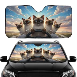 Blue Eyed Siamese Cats Steering Wheel Adventure - Road Trip Commute Accessory Car Sunshade