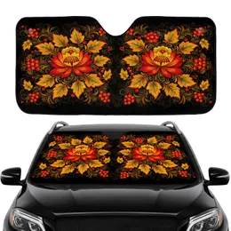 Khokhloma Flowers Golden Leaves Berry Clusters Swirling Vines Car Interior Upgrade Car Sunshade