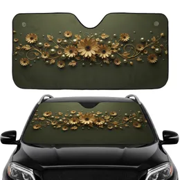 Olive Green Golden Metallic Flowers Vines Pearl Cluster Car Interior Upgrade Car Sunshade