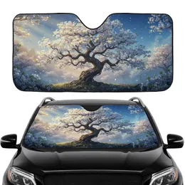 White Cherry Blossom Branches Deep Blue Sky - Car Interior Upgrade Car Sunshade