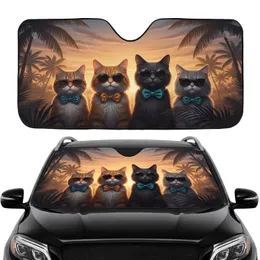 Tropical Sunset Cats in Sunglasses Bow Ties - Car Interior Upgrade Gift for Cat Lovers Car Sunshade