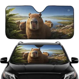 Capybaras Tropical Riverbank Rocky Ground Habitat - Commute Accessory for Wildlife Enthusiast Car Sunshade