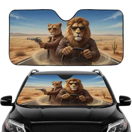 Anthropomorphic Lions Sunglasses Revolver Desert Drive - Travel Essentials Car Sunshade