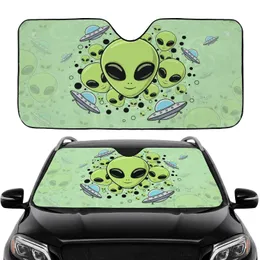 Vibrant Green Alien Heads Flying Saucers Cosmic Field - Commute Accessory Car Sunshade