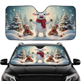 Baby Calf Teddy Bears Snowy Field Christmas - Road Trip Winter Car Upgrade Car Sunshade