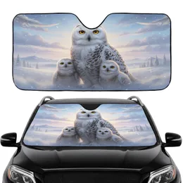 Snowy Owl Family Golden Eyes Arctic Landscape Hills Trees - Owl Lover Nature Gift Car Sunshade