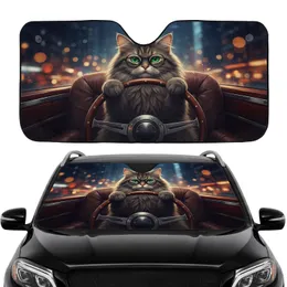 Fluffy Cat Green Eyes Vintage Steering Wheel Car Lover Gift for Cat Owners Car Sunshade