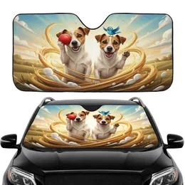 Jack Russell Terriers Red Ball Blue Bird - Road Trip Dog Lover Gift Car Sunshade