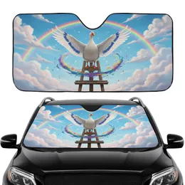 Majestic White Goose Painter Easel Paint Brush Rainbow Sky Clouds - Creative Art Lover Gift Car Sunshade