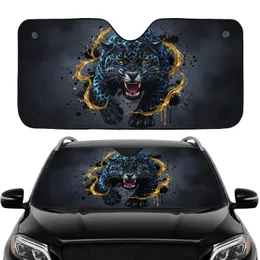 Roaring Black Jaguar Electric Blue Spots Molten Gold Splashes - Big Cat Lover Gift Car Sunshade