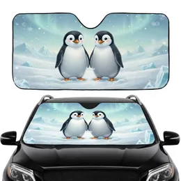 Penguins Arctic Landscape Aurora Borealis - Wildlife Lover Winter Gift Car Sunshade