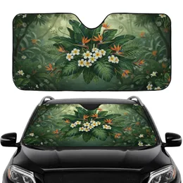Lush Tropical Foliage Banana Leaves Plumeria Bird of Paradise Flowers - Car Decor Gift Car Sunshade