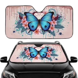Blue Morpho Butterfly Plumeria Flowers Botanical Leaves - Nature Lover Gift Car Sunshade