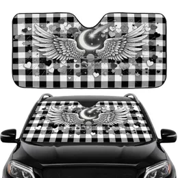 Majestic Angel Wings Crescent Moon Ringed Planet Buffalo Plaid - Celestial Lover Gift Car Sunshade