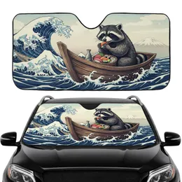Raccoon Japanese Sushi Boat Great Wave Mount Fuji - Japanese Art Lover Gift Car Sunshade