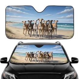 Joyful Greyhound Dogs Sandy Beach Ocean - Dog Lover Coastal Living Gift Car Sunshade
