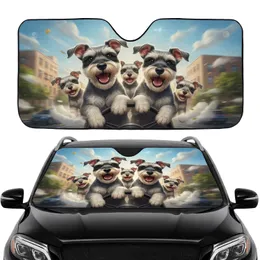 Five Schnauzer Dogs Urban City Scene - Essential Auto Gift for Pet Lovers on Road Trips Car Sunshade