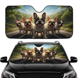 Joyful French Bulldogs Road Trip Adventure - Dog Lover Travel Essentials Car Sunshade
