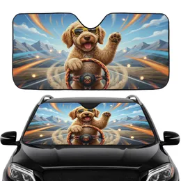 Labradoodle Dog Sunglasses Flame Steering Wheel - Car Lover Gift Car Sunshade