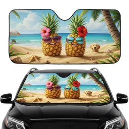 Jovial Pineapples Tropical Beach Starfish Seashells - Summer Beach Trip Car Sunshade