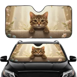 Tabby Cat Curious Golden Eyes Peeking Ledge - Car Decor Gift for Cat Lover Car Sunshade