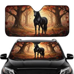 Majestic Black Horse Autumn Forest - Wildlife Lover Gift Car Sunshade