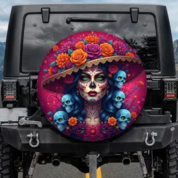 Catrina Calavera Skull Woman Hat Flowers - Glowing Skulls Art Collector Gift Spare Tire Cover