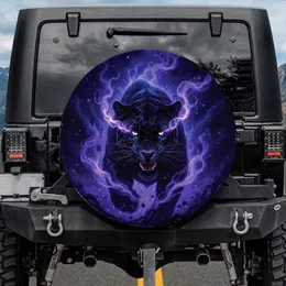 Black Panther Piercing Neon Purple Eyes Purple Smoke Cosmic Nebulae - Fantasy Lover Wildlife Gift Spare Tire Cover
