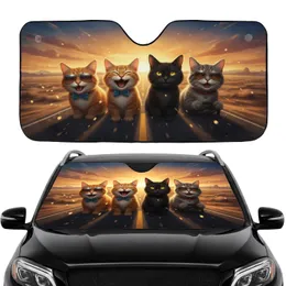 Expressive Anthropomorphic Cats Driving Desert Vista - Golden Hour Road Trip Cat Lover Gift Car Sunshade