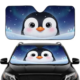 Penguin Face Expressive Black Eyes Orange Beak Snow Arctic Night - Winter Decor Gift Car Sunshade