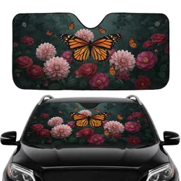 Majestic Monarch Butterflies Vibrant Blooming Garden Roses - Wildlife Lover Gift Car Sunshade