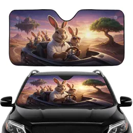 Rabbit Family Road Trip Desert Landscape - Car Travel Essentials for Rabbit Lover Car Sunshade