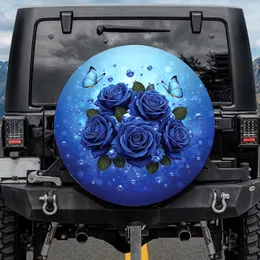 Deep Blue Roses Sapphire Gems Blue Morpho Butterflies - Nature Lover Car Decor Gift Spare Tire Cover