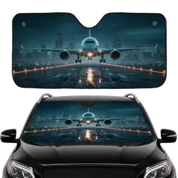 Jet Airliner Wet Runway Night City - Aviation Lover Travel Essentials Car Sunshade