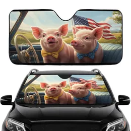 Baby Pigs with Bows American Flag - Scenic Ride Patriotic Gift Car Sunshade