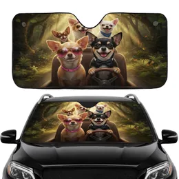 Chihuahuas Road Trip Pink Sunglasses Bow Tie - Pet Lover Gift Car Sunshade