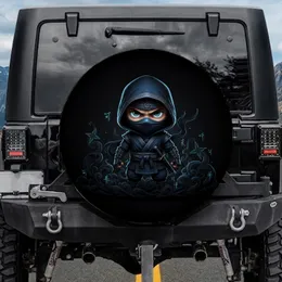 Chibi Ninja Character Dark Hooded Adventure Gear for Ninja Lovers Spare Tire Cover