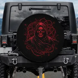 Red Skull Hooded Cloak Barbed Wire Floral Stars - Dark Aesthetic Gift Spare Tire Cover