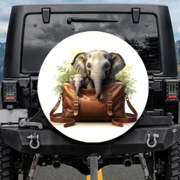 Baby Elephants Peeking Leather Travel Bag - Wildlife Lover Gift Spare Tire Cover