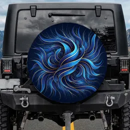 Deep Navy Blue Gold Flowing Interweaving Waves Bands Lines - Travel Essentials Spare Tire Cover