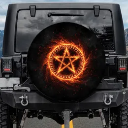 Burning Pentagram Ancient Runes - Travel Essentials Spare Tire Cover