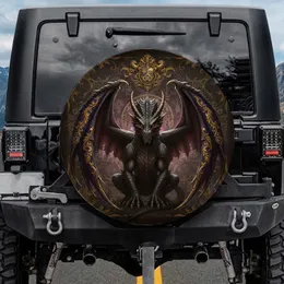 Dark Dragon Purple Wings Golden Crest Ancient Leather - Fantasy Lover Gift Spare Tire Cover